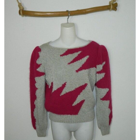 Sheila
Raymond Sweater Vintage Gray Pink Abstract Angora Puffy Shoulder Small - Picture 1 of 9